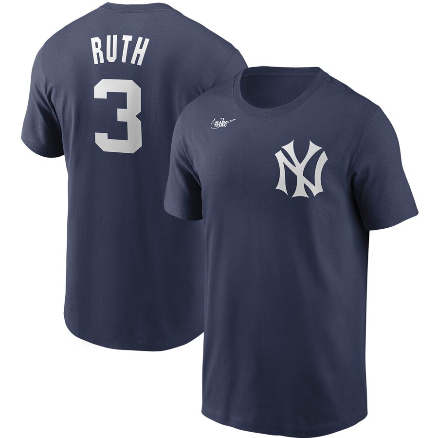 New York Yankees #3 Babe Ruth Nike Cooperstown Collection Name & Number T-Shirt Navy